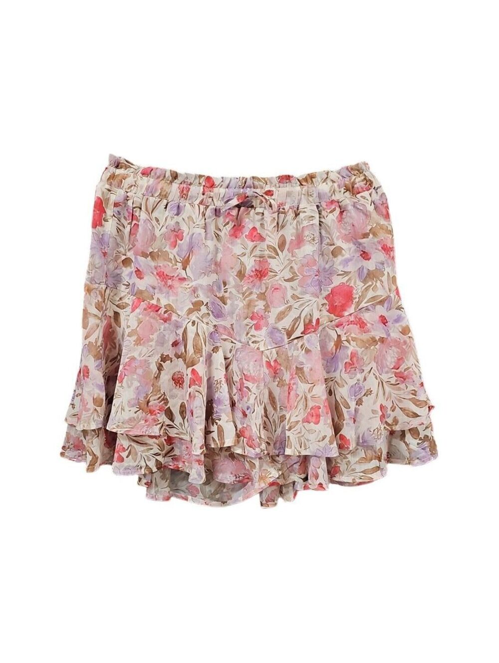 Floral Ruffle Skort Women’s L – Built‑In Shorts – Elastic Waist, Light Polyester